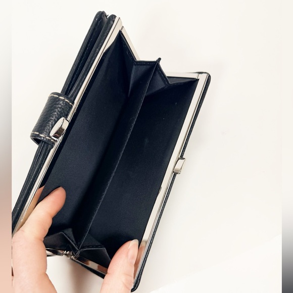 Elegant Black Pebbled Genuine Leather Clutch w/Metal Clasp, Leather Snap Strap - Picture 7 of 15